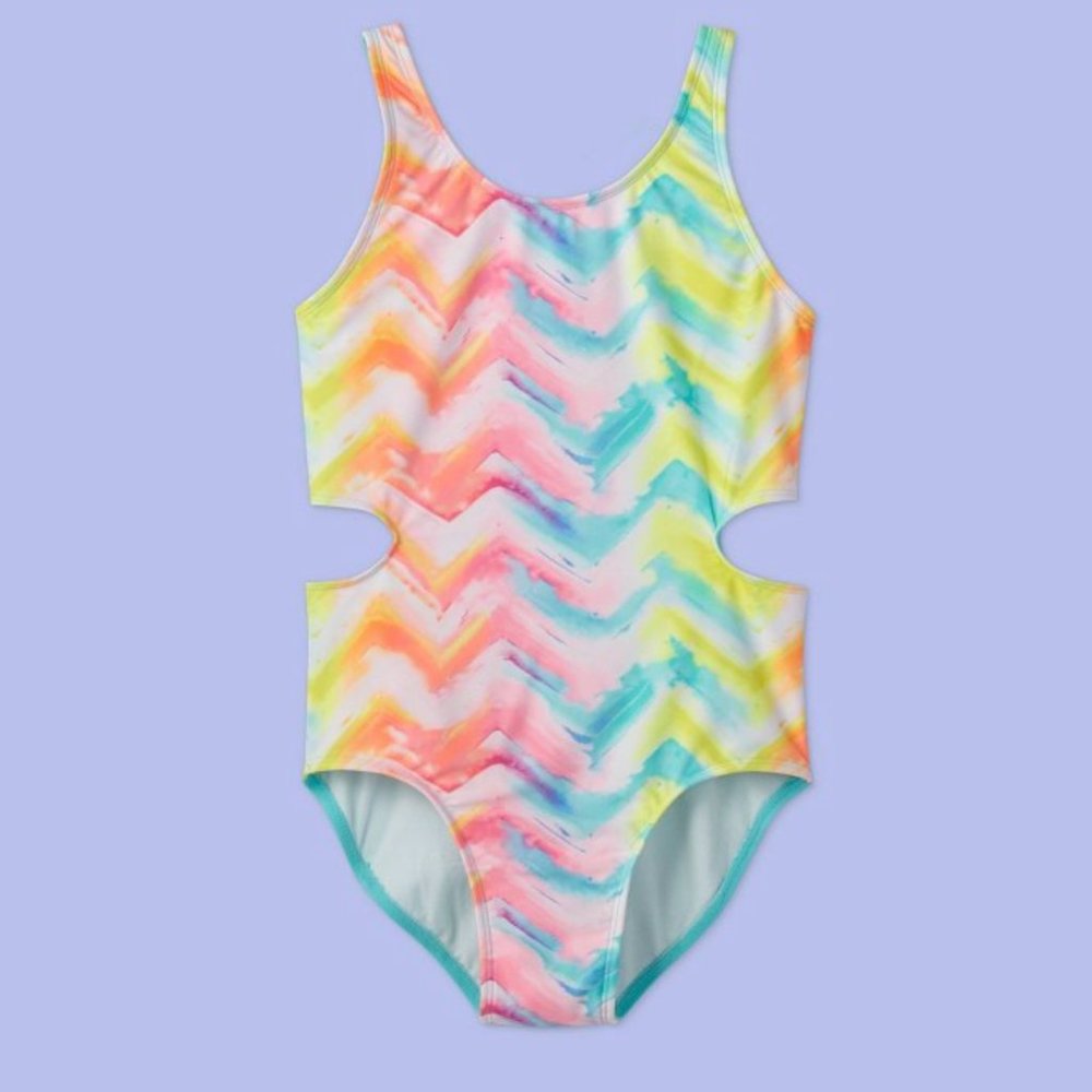 Girl’s Chevron Tie-Dye One Piece Swimsuit